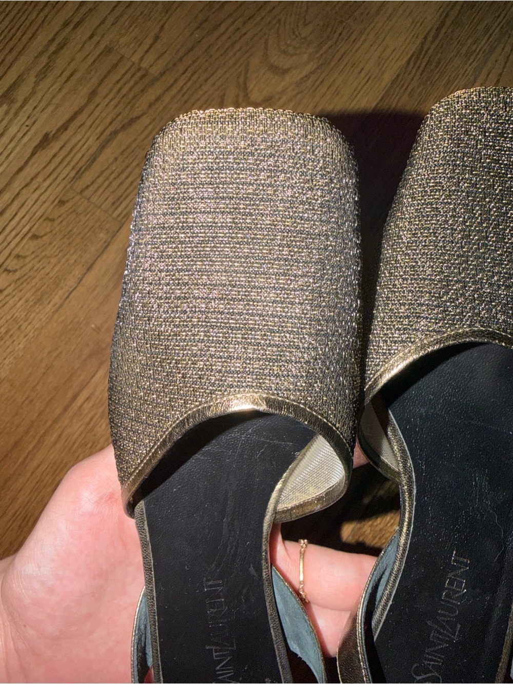 Yves Saint Laurent Bronze Textured Slingback Mules - Picture 6 of 7